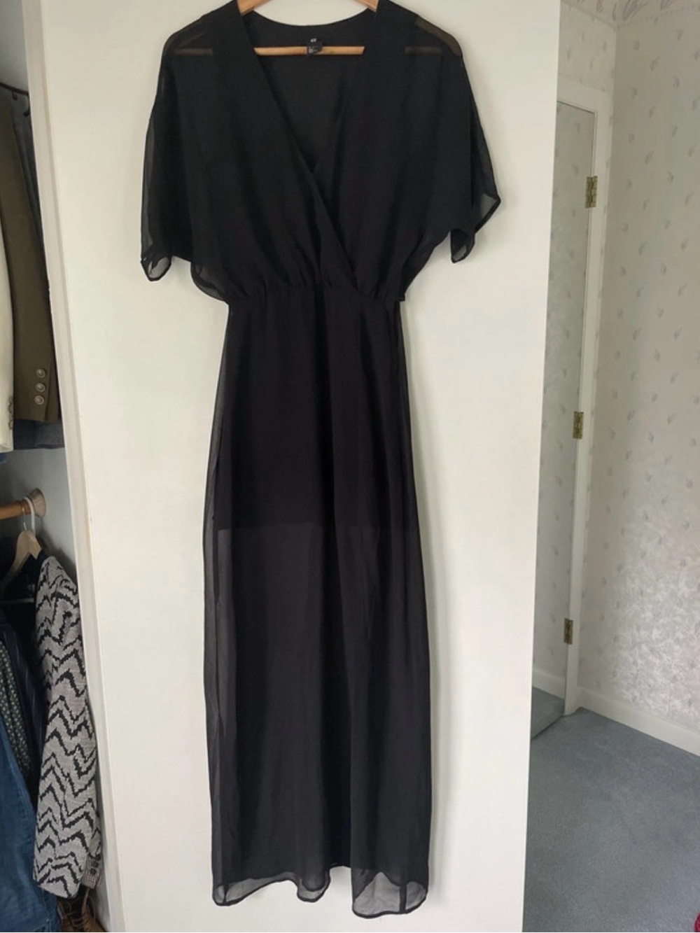 H&M Black Sheer Maxi Dress with V-Neck